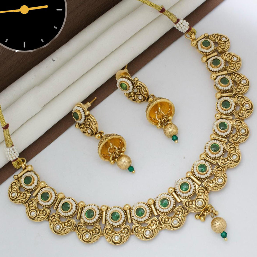 Manisha Jewellery Gold Plated Designer Pota And Pearl Necklace Set