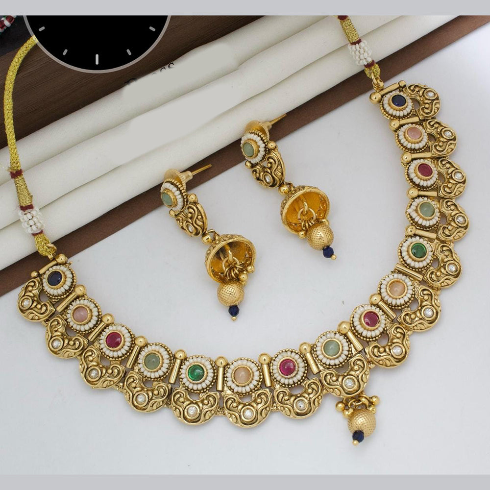 Manisha Jewellery Gold Plated Designer Pota And Pearl Necklace Set