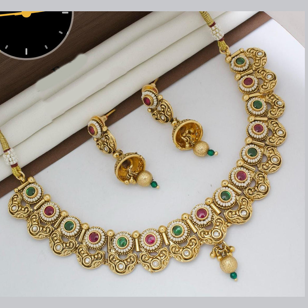 Manisha Jewellery Gold Plated Designer Pota And Pearl Necklace Set