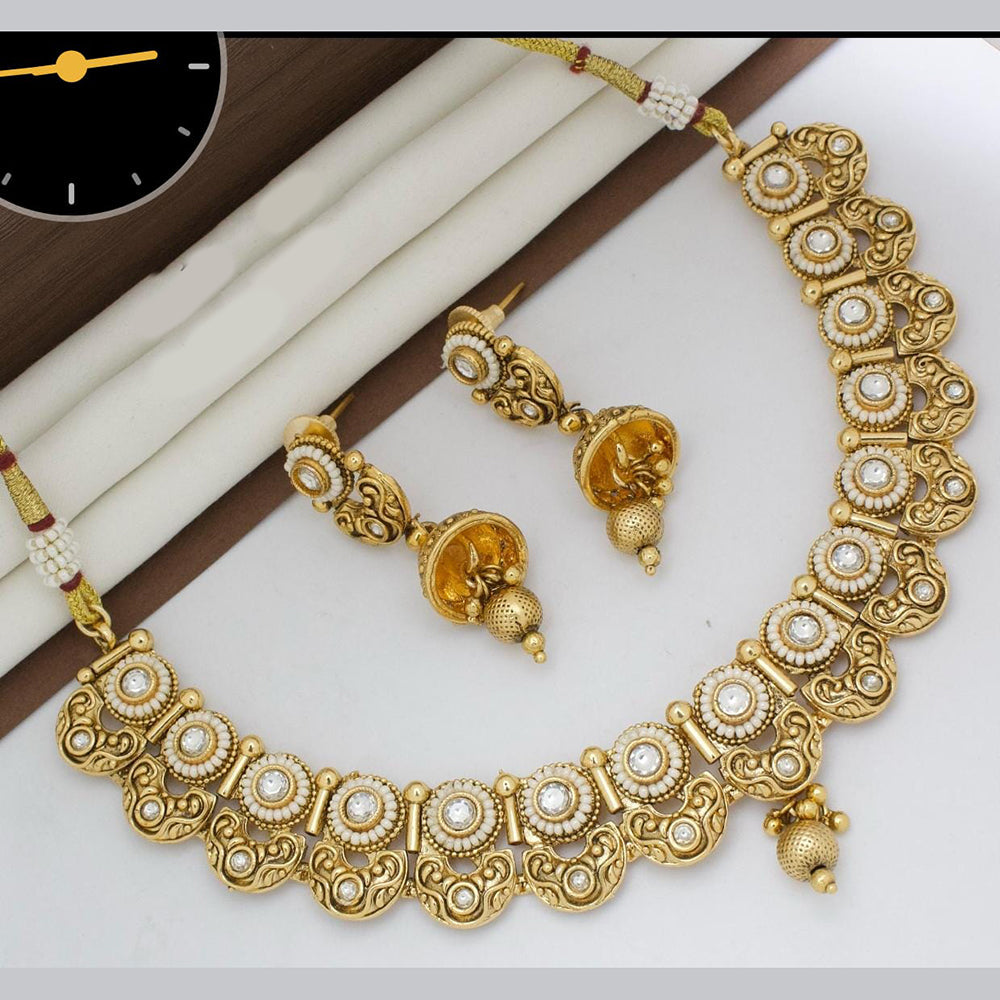 Manisha Jewellery Gold Plated Designer Pota And Pearl Necklace Set