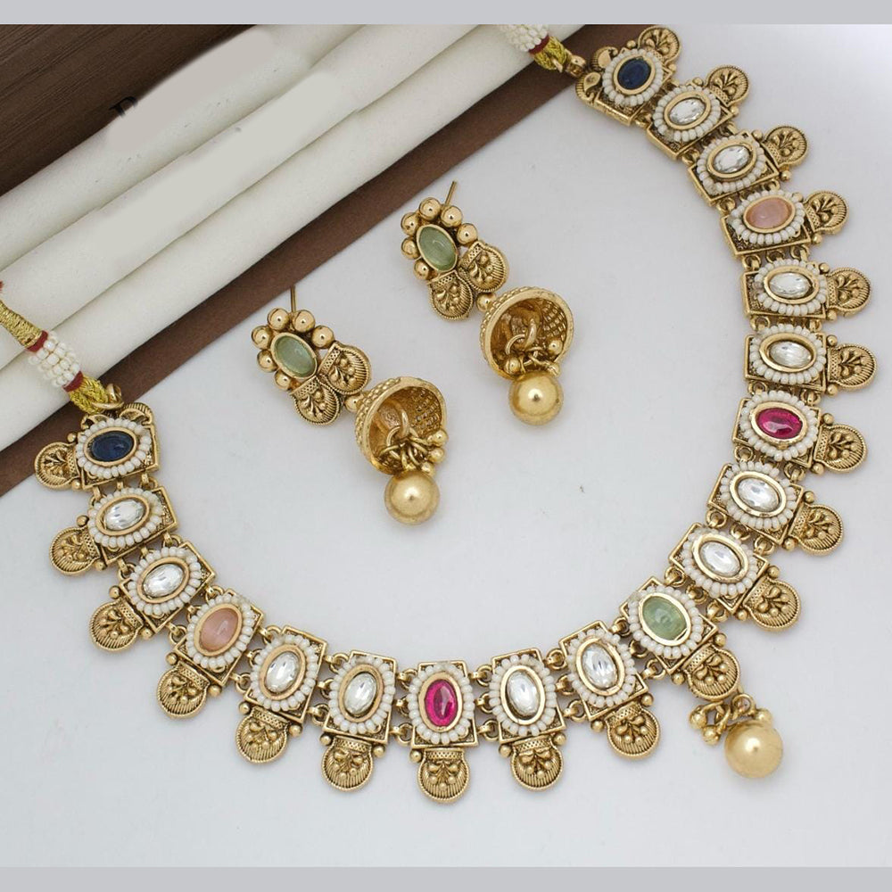 Manisha Jewellery Gold Plated Designer Pota And Pearl Necklace Set