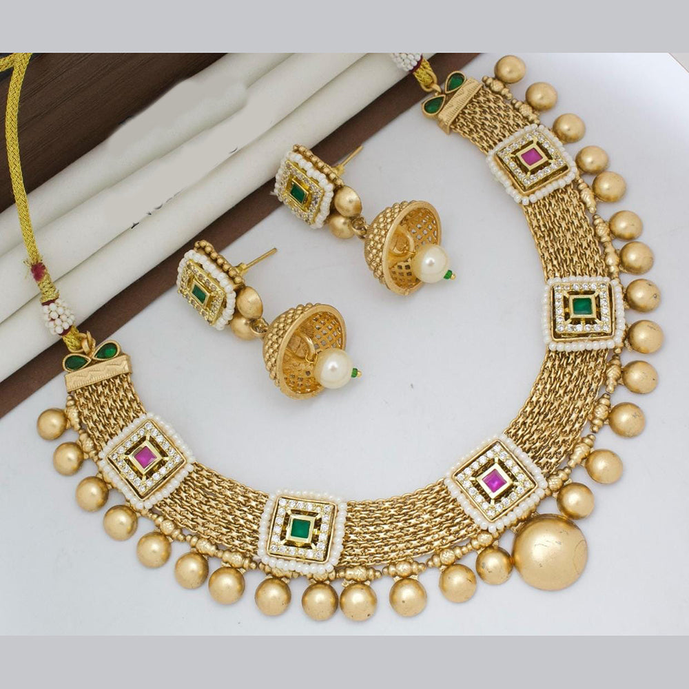 Manisha Jewellery Gold Plated Designer Pota And Pearl Necklace Set