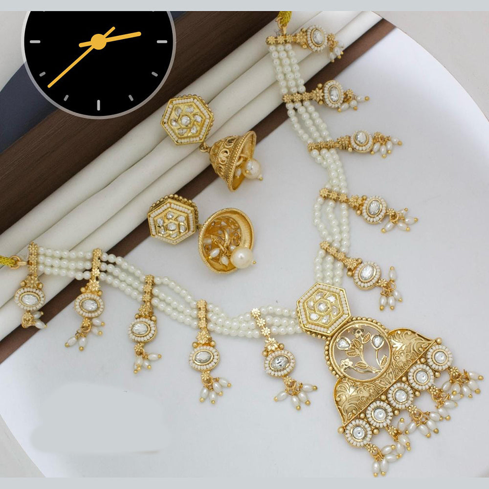 Manisha Jewellery Gold Plated Designer Pota And Pearl Necklace Set