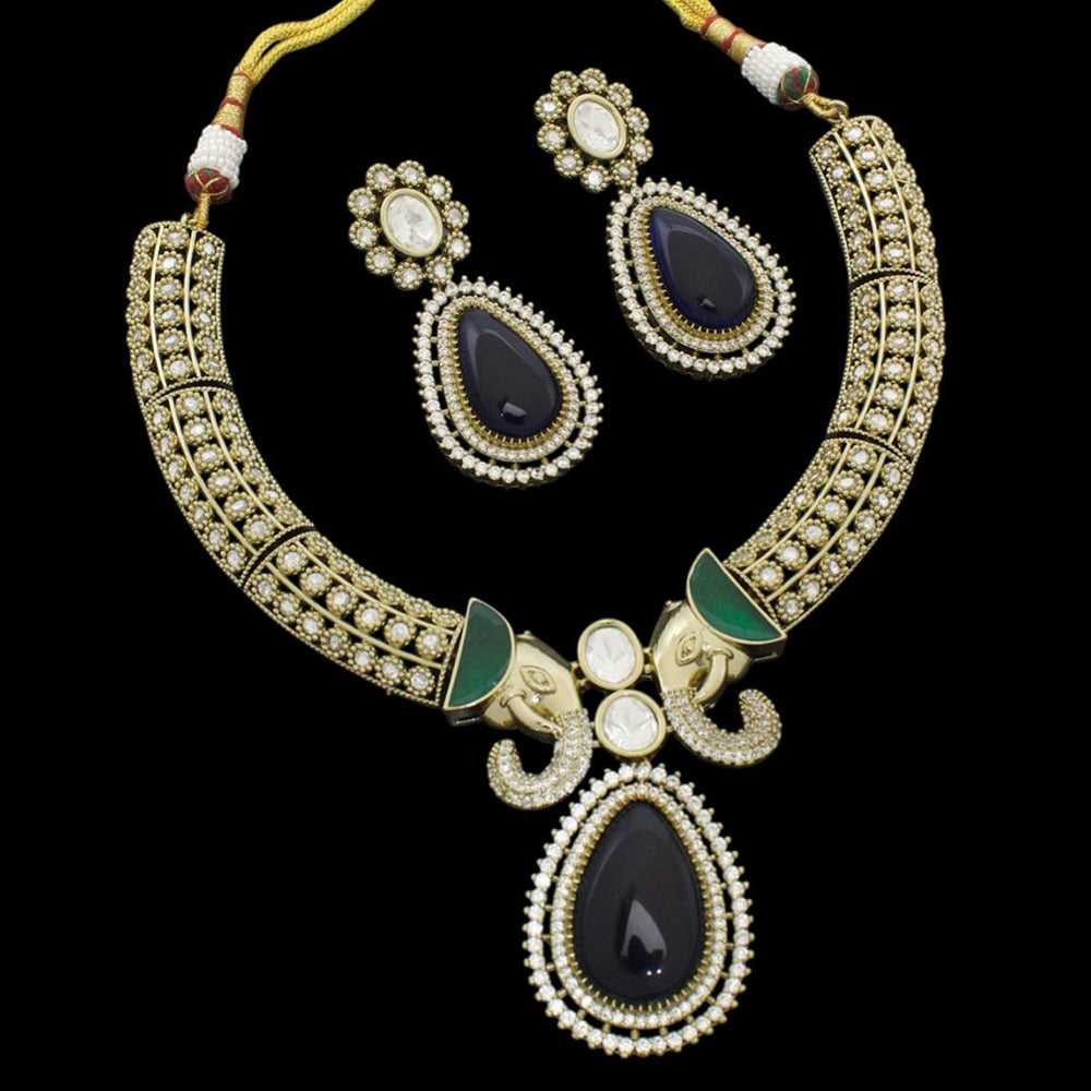 Manisha Jewellery Designer Gold Plated Pota Stone And Austrian Necklace Set