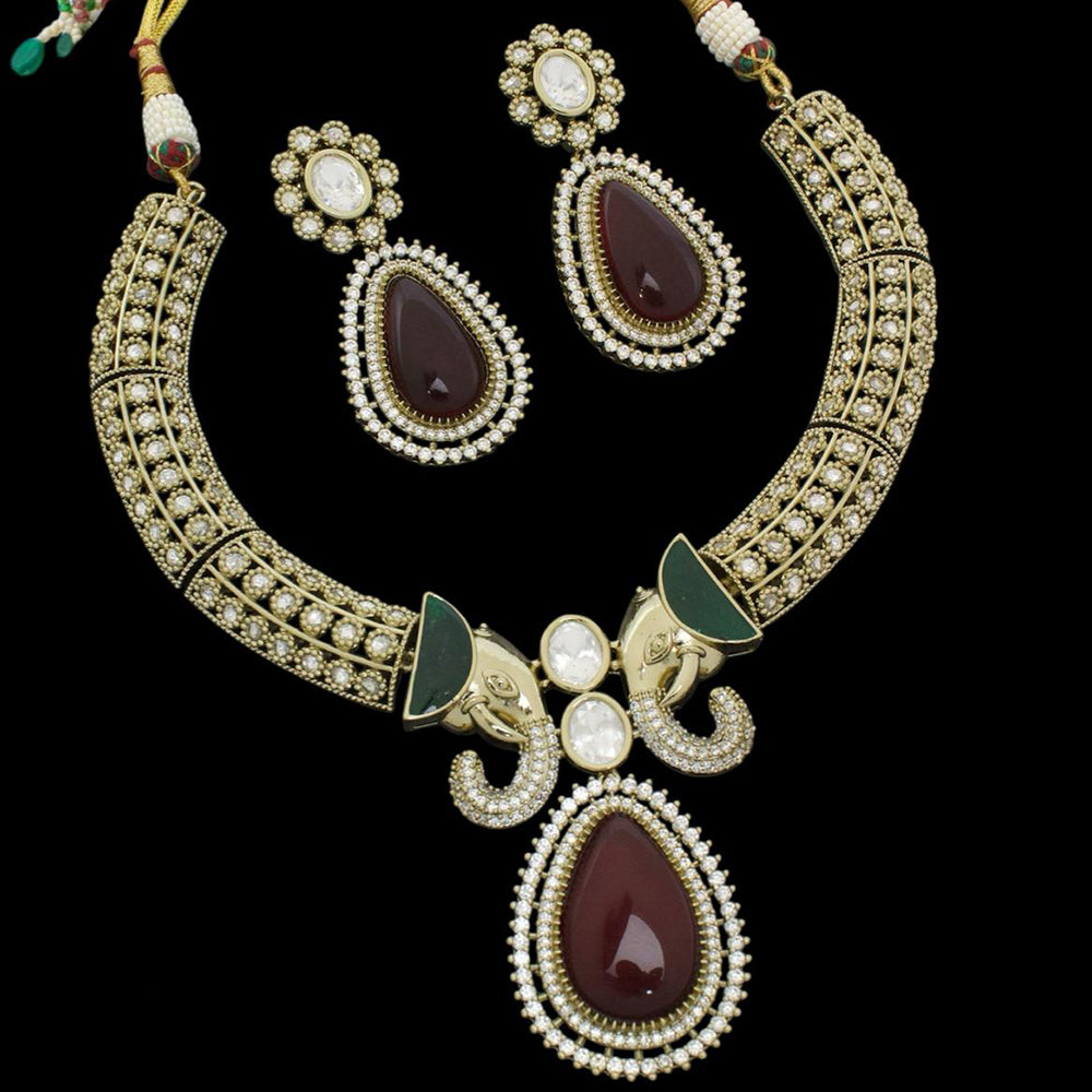 Manisha Jewellery Designer Gold Plated Pota Stone And Austrian Necklace Set