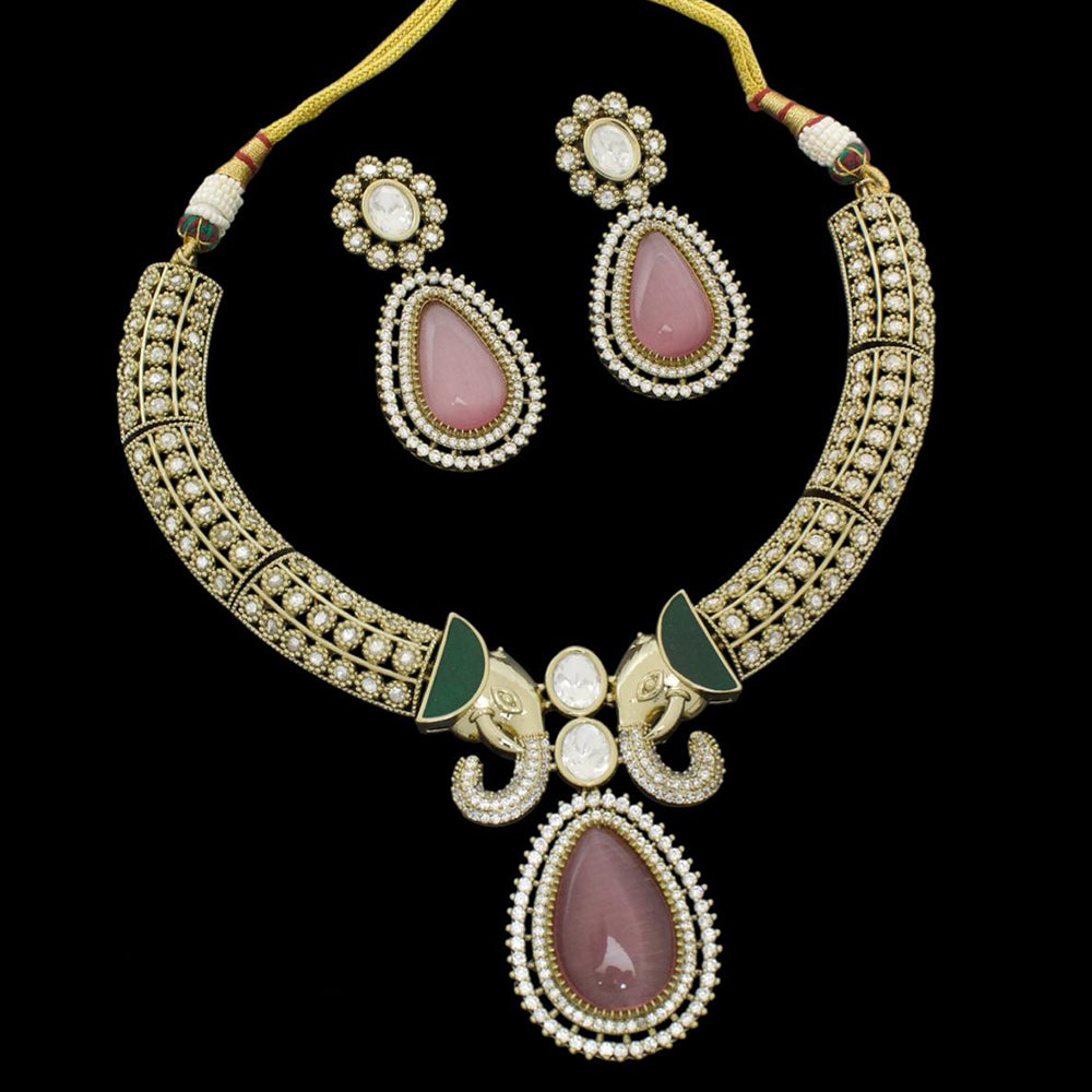 Manisha Jewellery Designer Gold Plated Pota Stone And Austrian Necklace Set