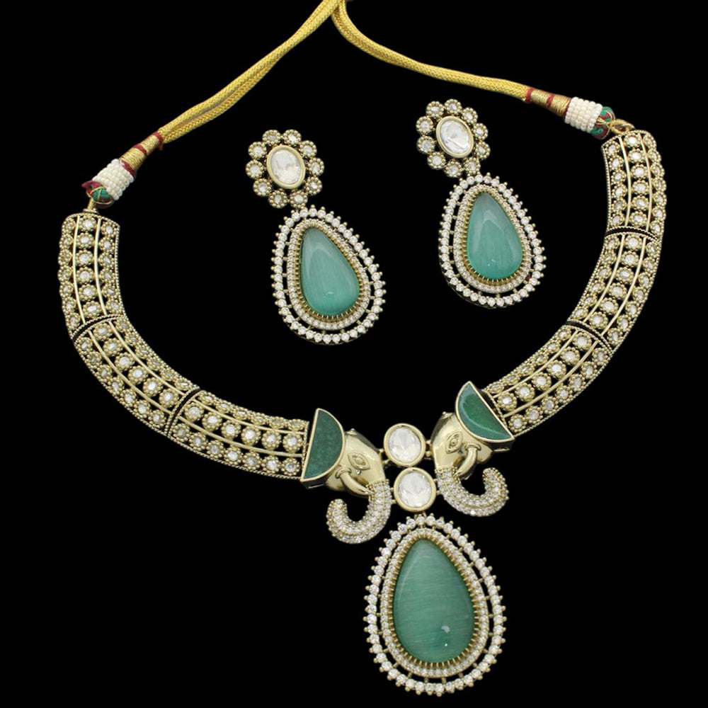 Manisha Jewellery Designer Gold Plated Pota Stone And Austrian Necklace Set