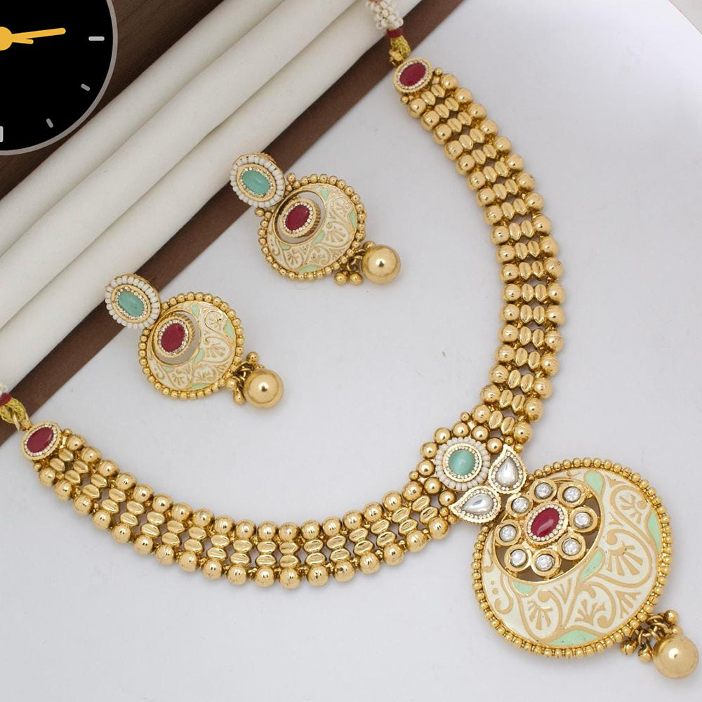 Manisha Jewellery Gold Plated Designer  Pota And Kundan Meenakari Necklace Set