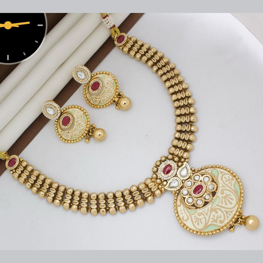 Manisha Jewellery Gold Plated Designer  Pota And Kundan Meenakari Necklace Set