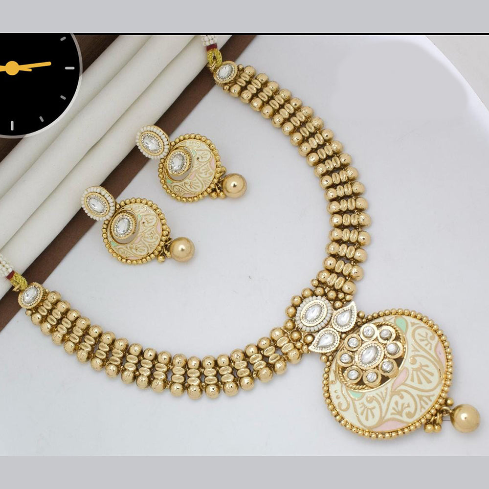Manisha Jewellery Gold Plated Designer  Pota And Kundan Meenakari Necklace Set