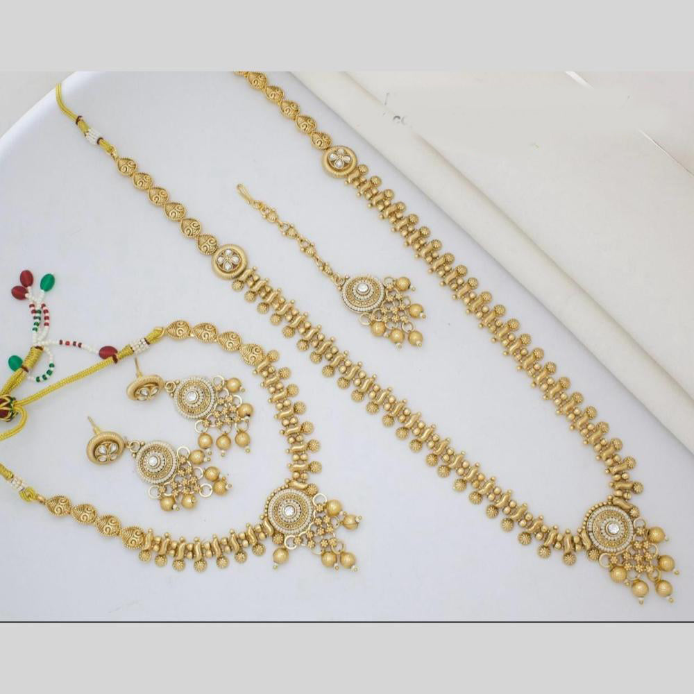 Manisha Jewellery Gold Finish Pota Stone Accents Beaded Double Necklace Set