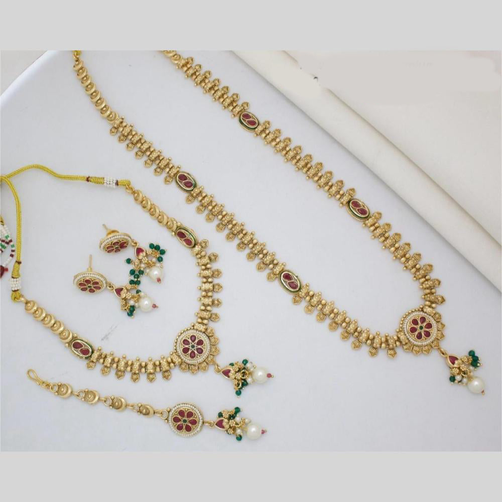 Manisha Jewellery Gold Finish Pota Stone Accents Beaded Double Necklace Set