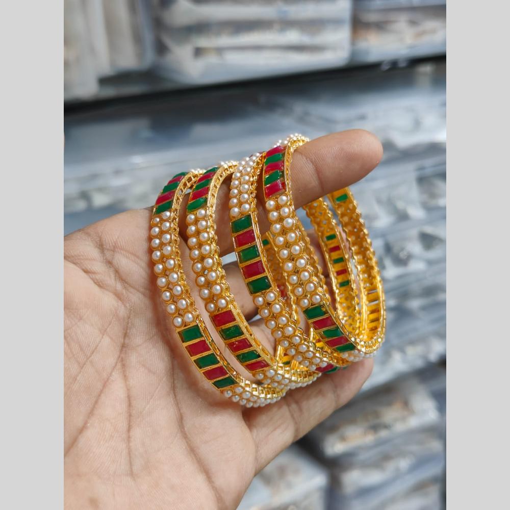 Manisha Jewellery Signature Gold Plated Crystal And Pearl Bangle Set