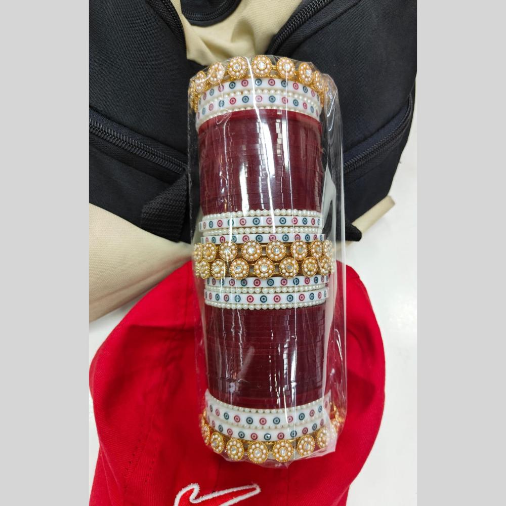 Manisha Jewellery Gold Finish Kundan And Pearl Acrylic Bangles Set