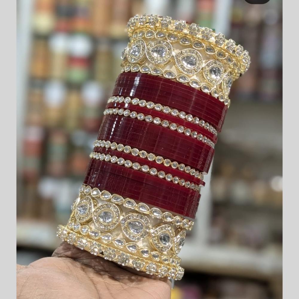 Manisha Jewellery Gold Finish Kundan Acrylic Bangles Set