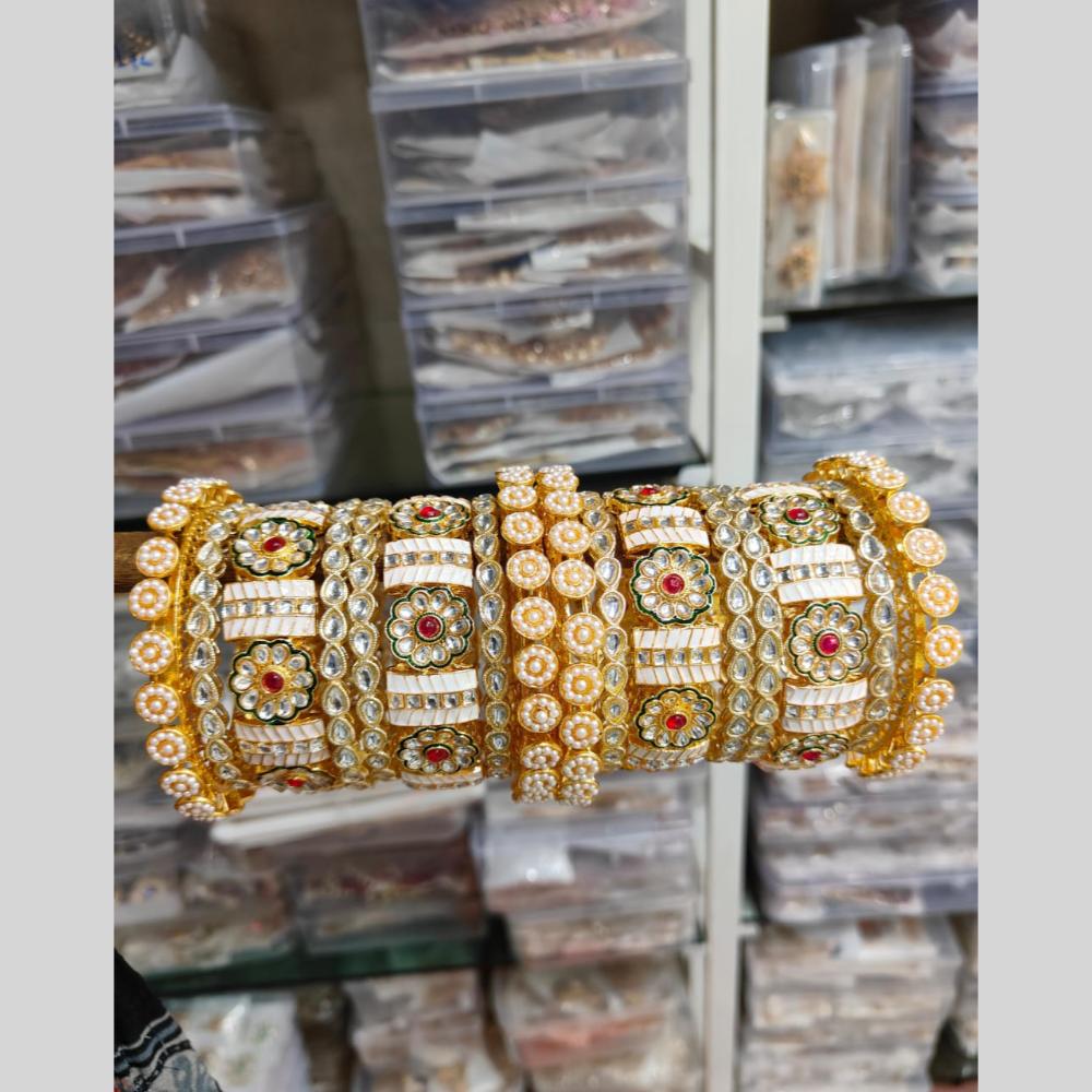 Manisha Jewellery Designer Gold Plated Kundan And Pearl Meenakari Bangle Set