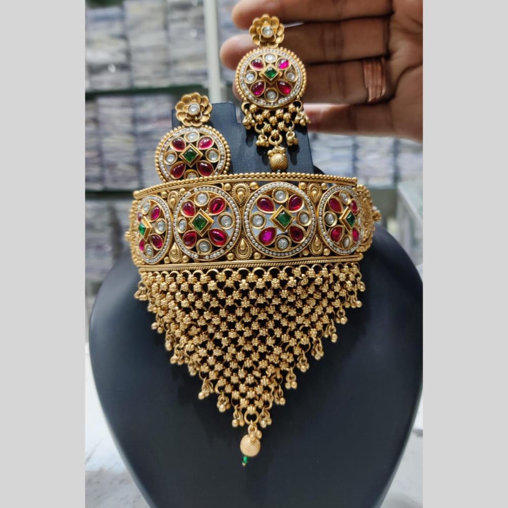 Manisha Jewellery Royal Charm Gold Plated Pota Stone Choker Necklace Set