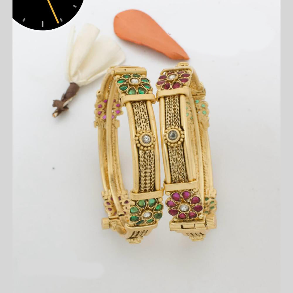 Manisha Jewellery Gold Plated Pota Stone Comfortable Fit with Traditional Look Openable Bangle Set