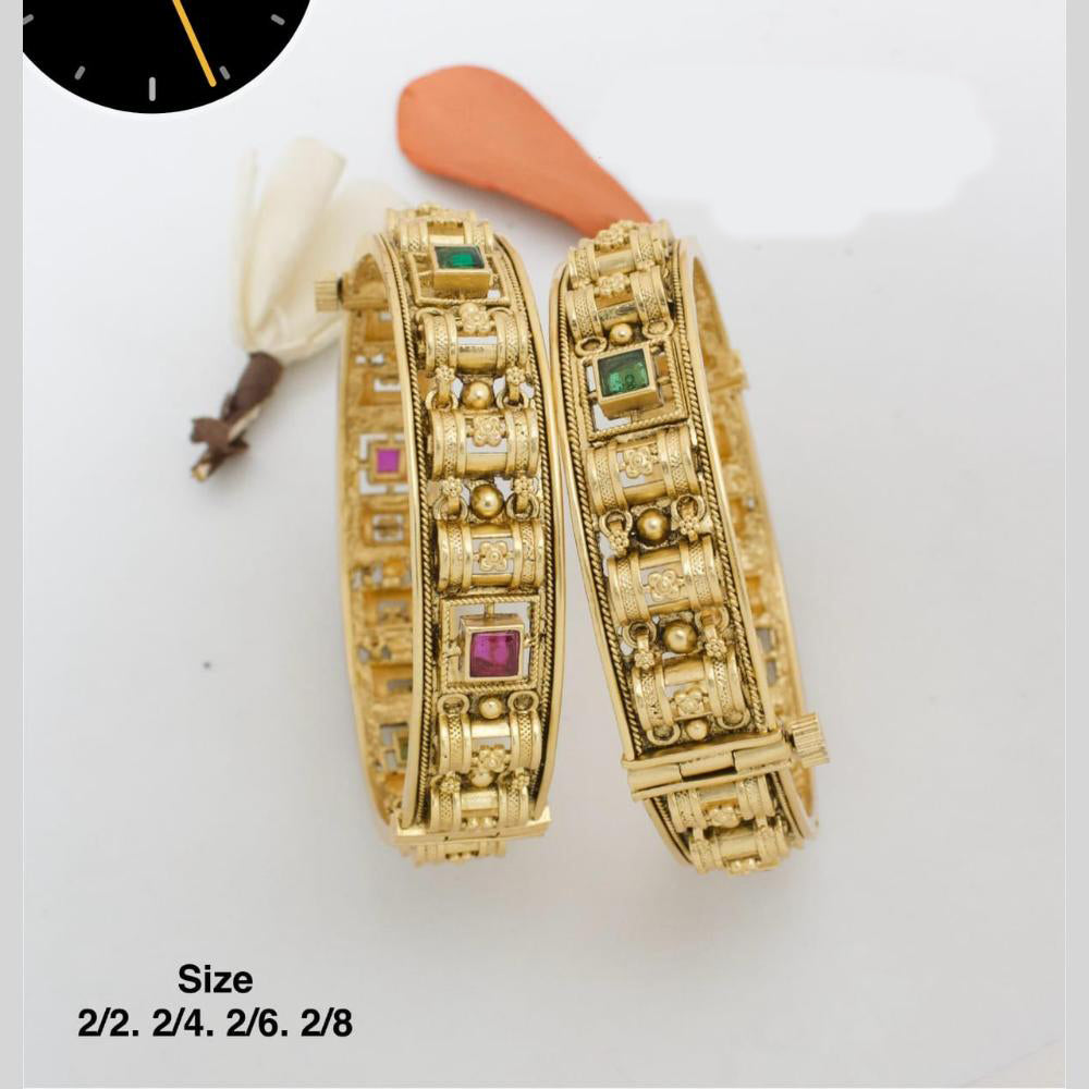 Manisha Jewellery Gold Plated Pota Stone Comfortable Fit with Traditional Look Openable Bangle Set