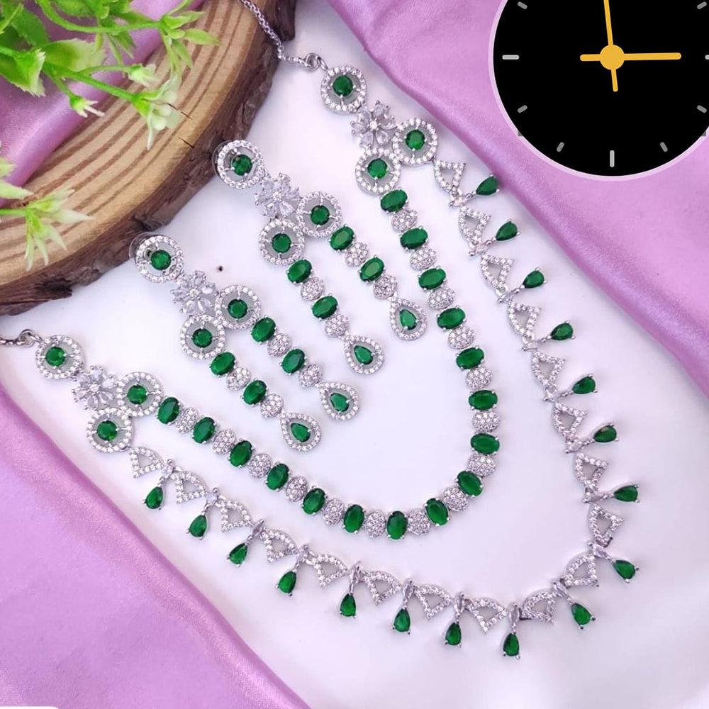 Manisha Jewellery Silver Plated Elegant American Diamond Necklace Set
