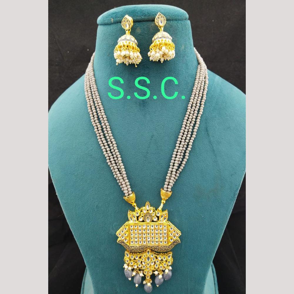 Manisha Jewellery Gold Plated Kundan Stone And Beads Meenakari Necklace Set