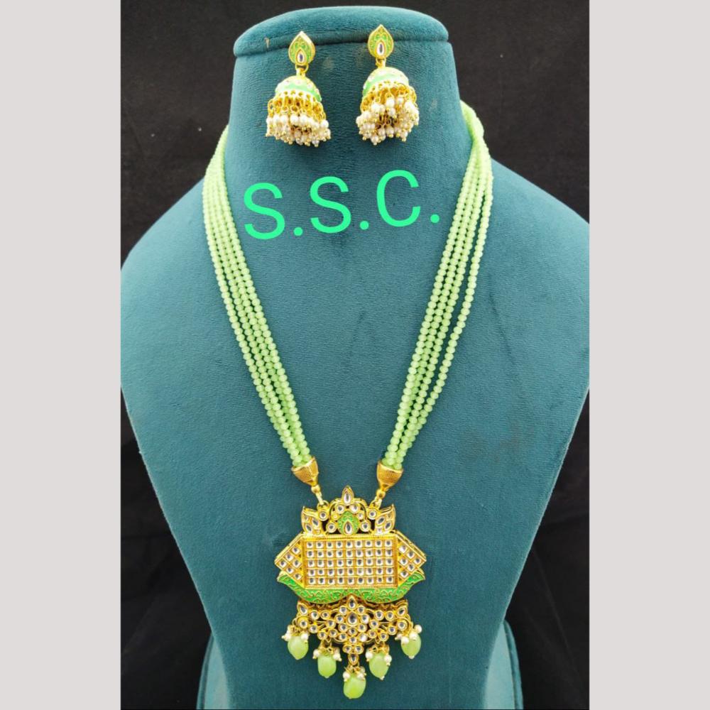 Manisha Jewellery Gold Plated Kundan Stone And Beads Meenakari Necklace Set