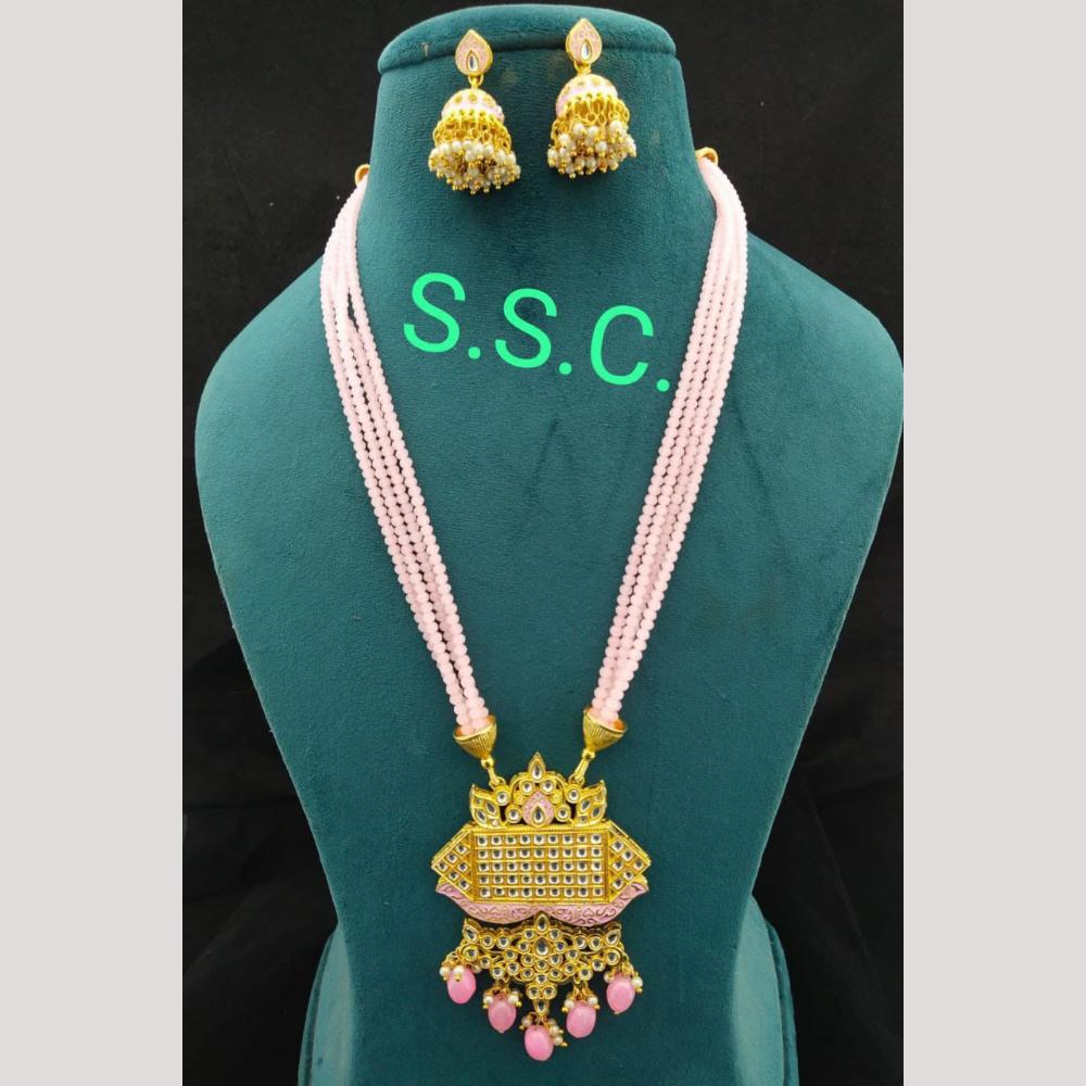 Manisha Jewellery Gold Plated Kundan Stone And Beads Meenakari Necklace Set