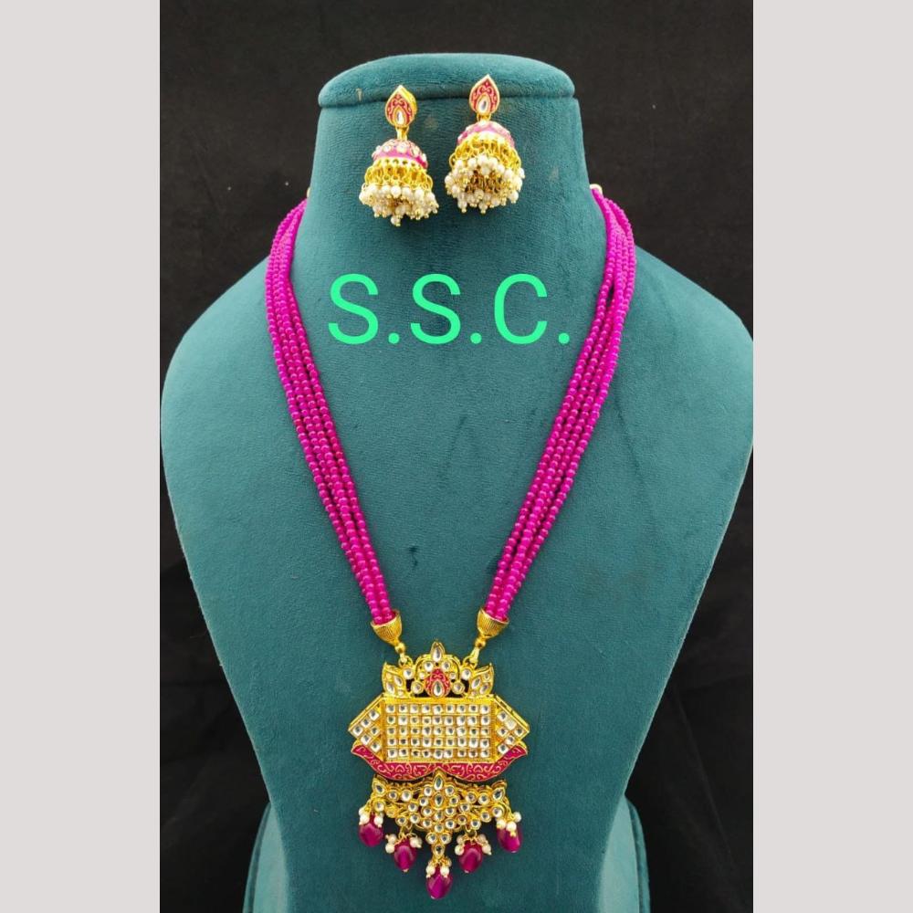 Manisha Jewellery Gold Plated Kundan Stone And Beads Meenakari Necklace Set