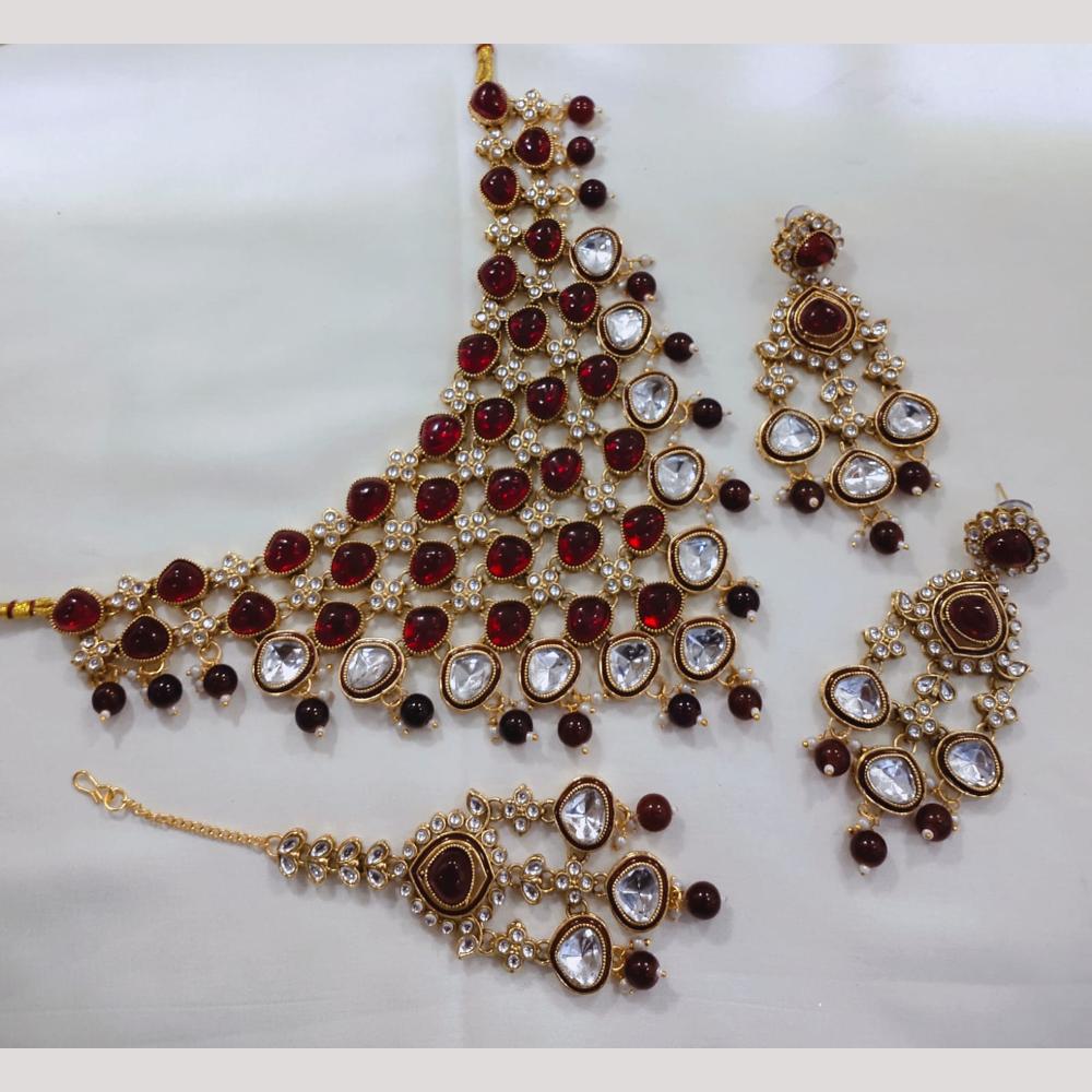 Manisha Jewellery Gold Plated Kundan Stone And Beads Necklace Set