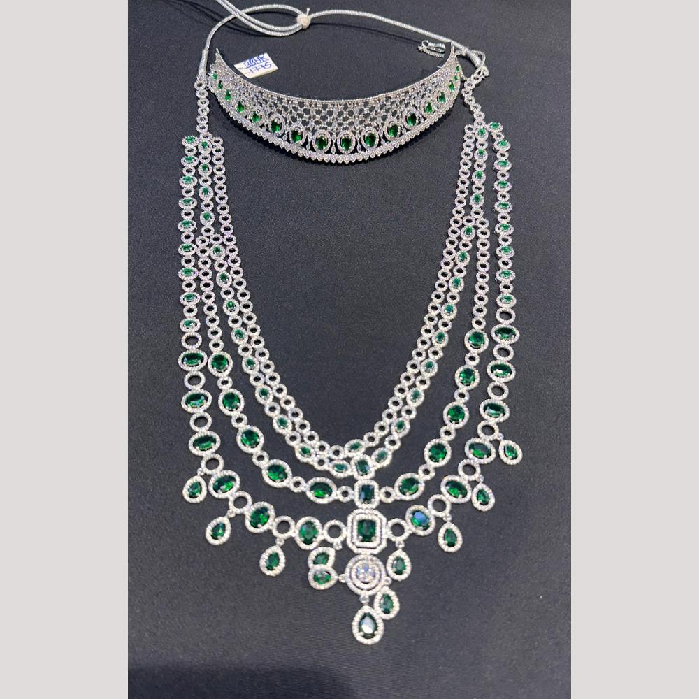 Manisha Jewellery Silver Plated American Diamond Double Necklace
