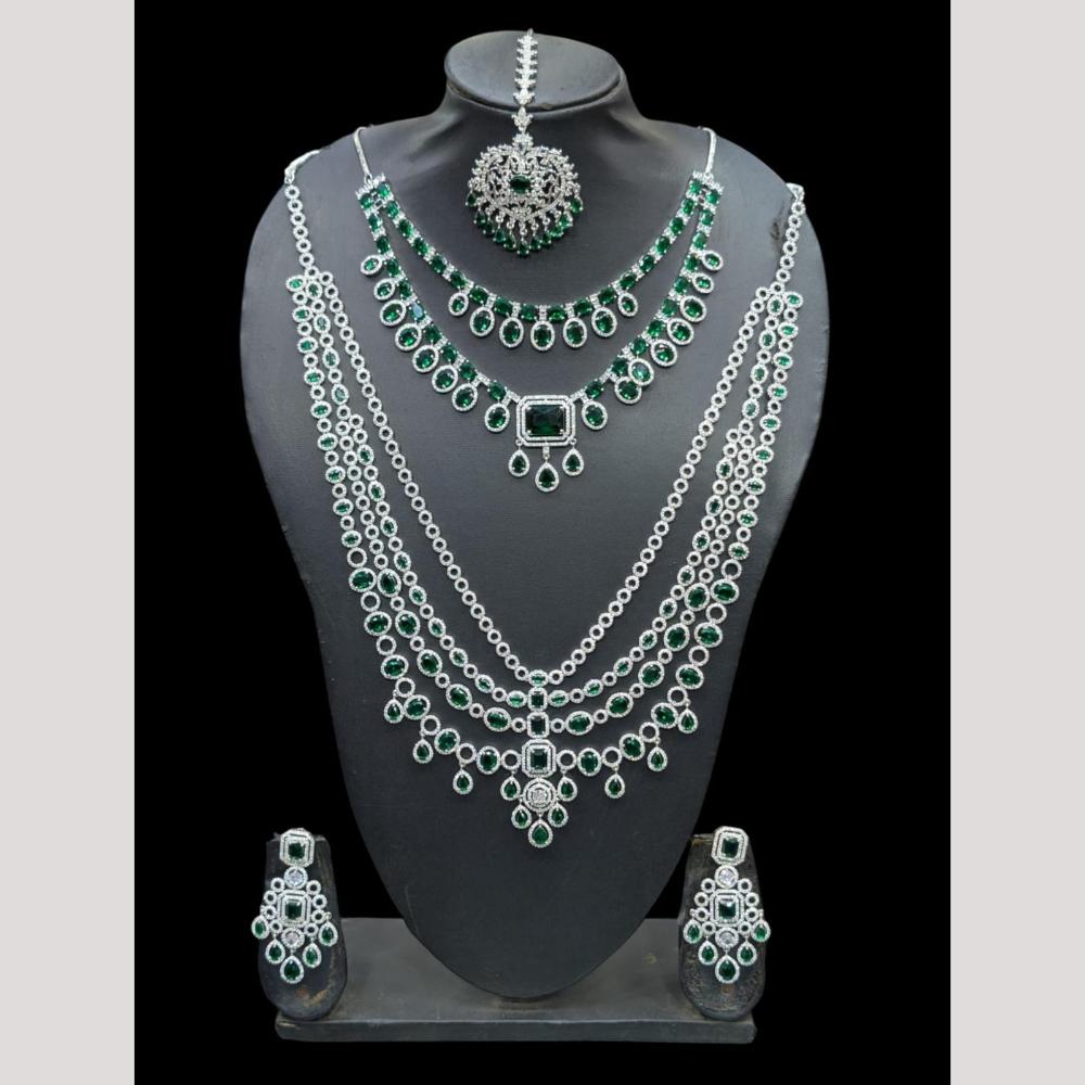 Manisha Jewellery Silver Plated American Diamond Double Necklace Set