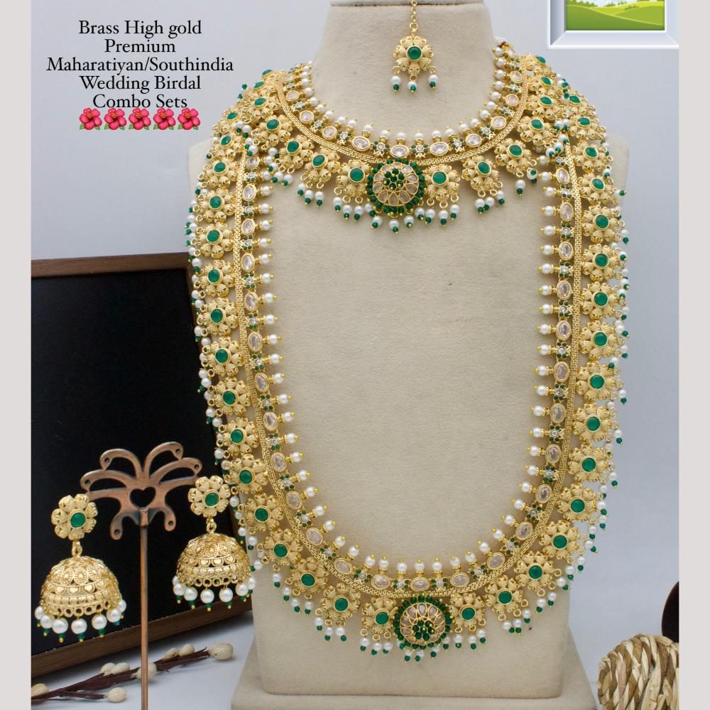 Manisha Jewellery Gold Plated Pota Stone And Pearl Double Necklace Set