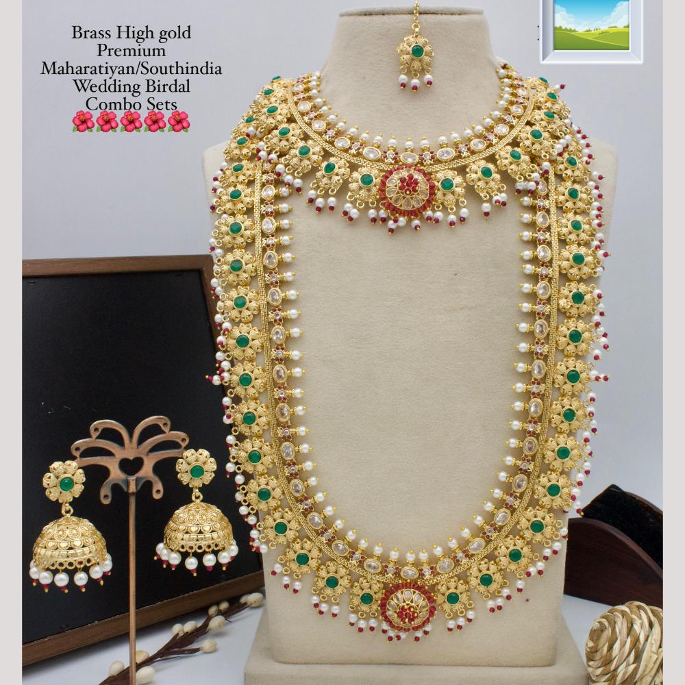 Manisha Jewellery Gold Plated Pota Stone And Pearl Double Necklace Set
