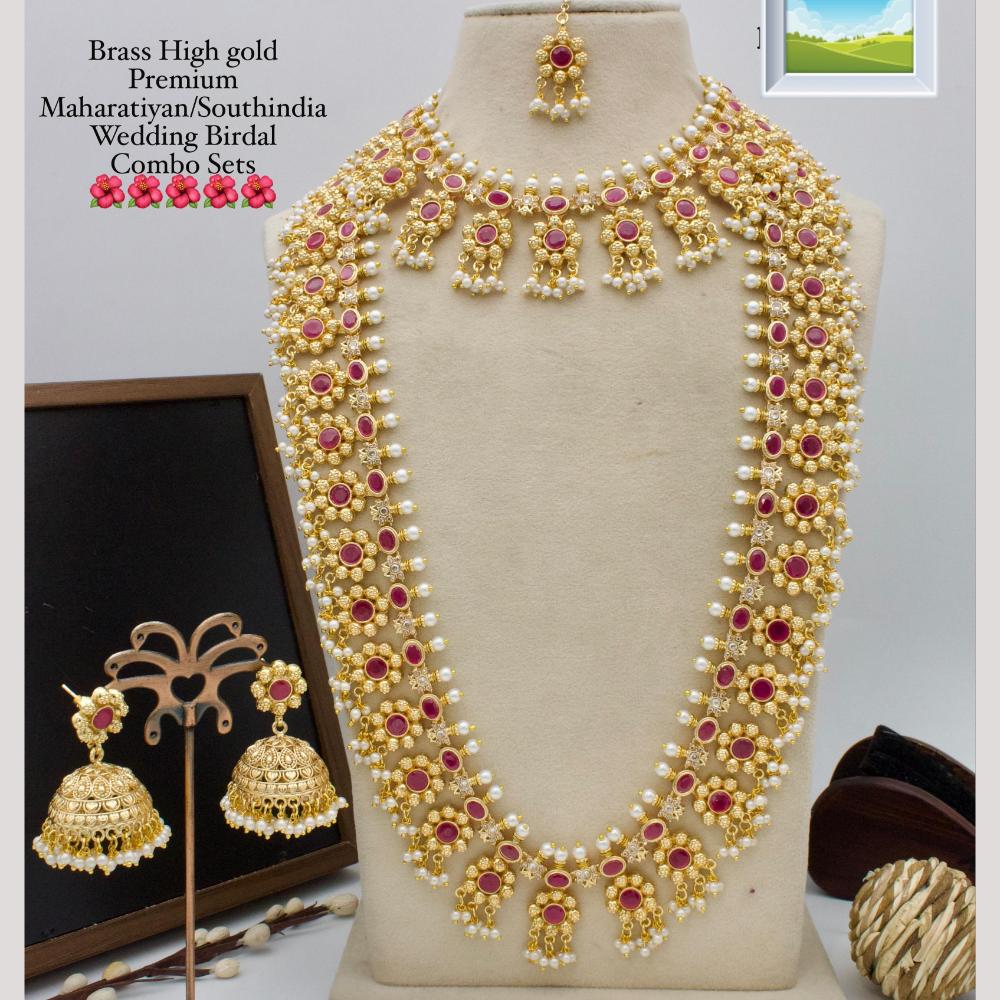 Manisha Jewellery Gold Plated Pota Stone And Pearl Double Necklace Set