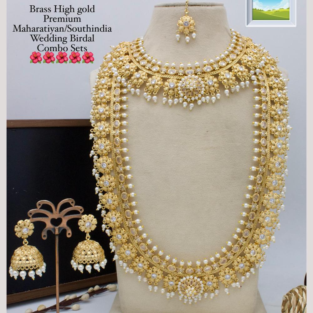 Manisha Jewellery Gold Plated Pota Stone And Pearl Double Necklace Set