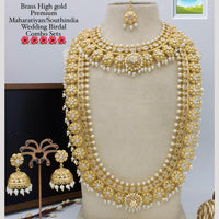 Manisha Jewellery Gold Plated Pota Stone And Pearl Double Necklace Set