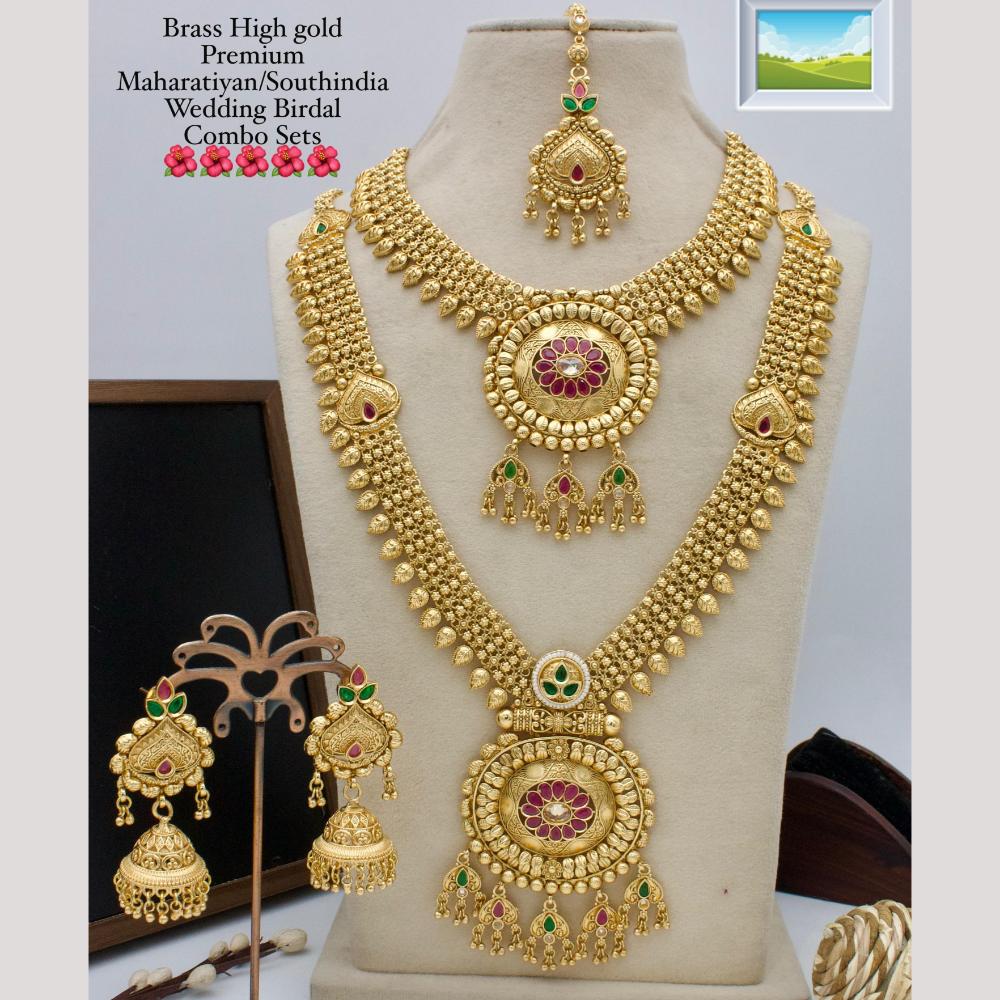 Manisha Jewellery Gold Plated Pota Stone Double Necklace Set