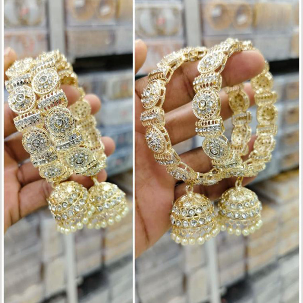 Manisha Jewellery Gold Plated Austrian Stone And Pearl Bangles Set