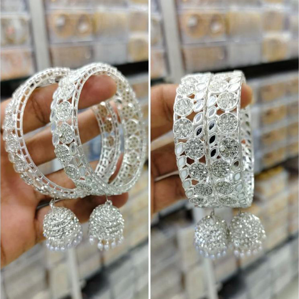Manisha Jewellery Silver Plated Austrian Stone And Pearl Mirror Bangles Set