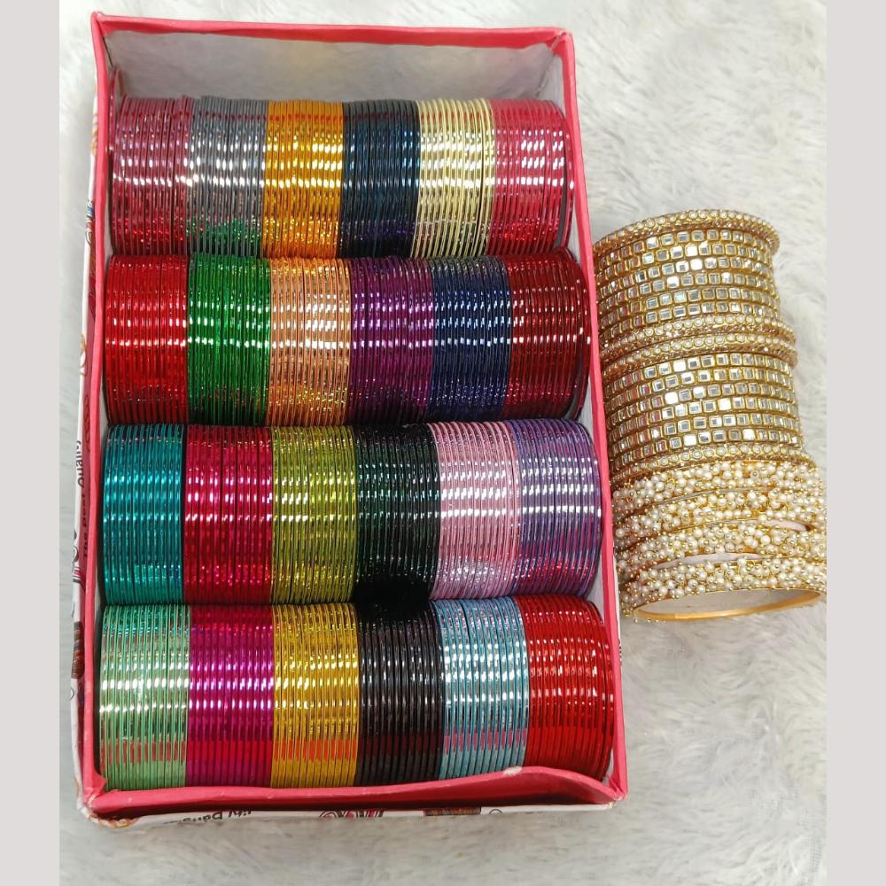 Manisha Jewellery Gold Plated Mirror And Pearl Bangles Set