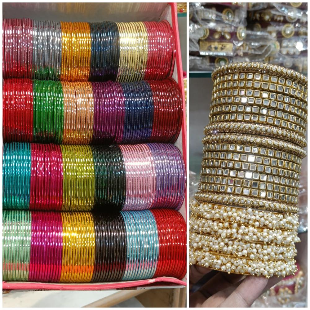 Manisha Jewellery Gold Plated Mirror And Pearl Bangles Set