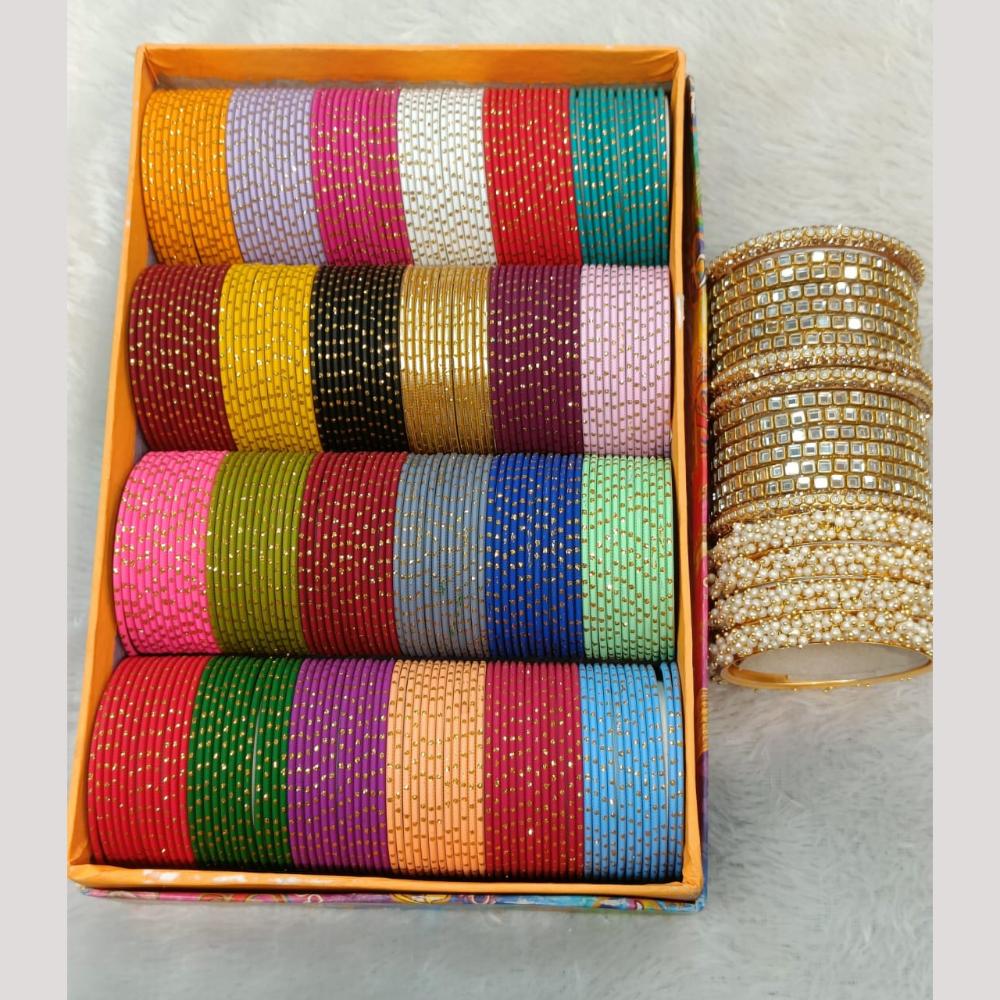 Manisha Jewellery Gold Plated Mirror And Pearl Metal Bangles Set