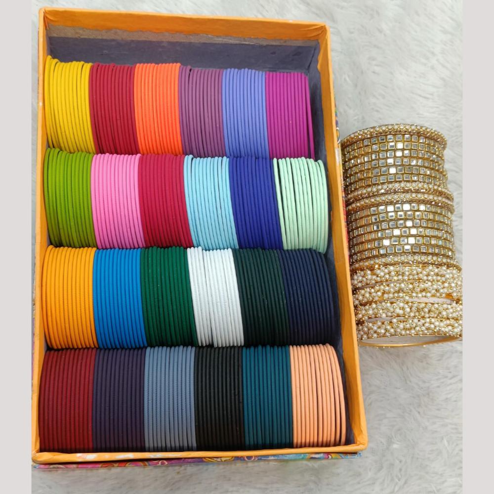Manisha Jewellery Gold Plated Mirror And Pearl Velvet Bangles Set
