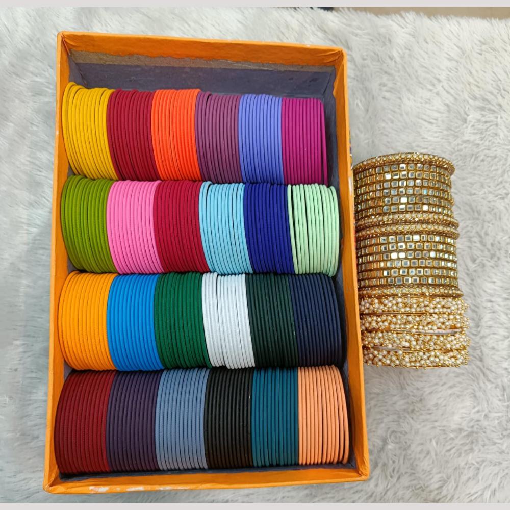 Manisha Jewellery Gold Plated Mirror And Pearl Velvet Bangles Set