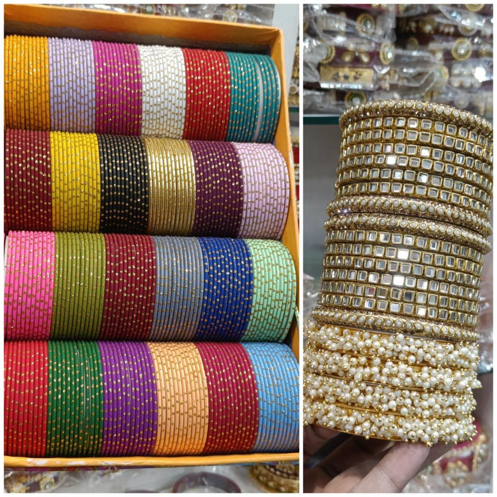 Manisha Jewellery Gold Plated Mirror And Pearl Metal Bangles Set
