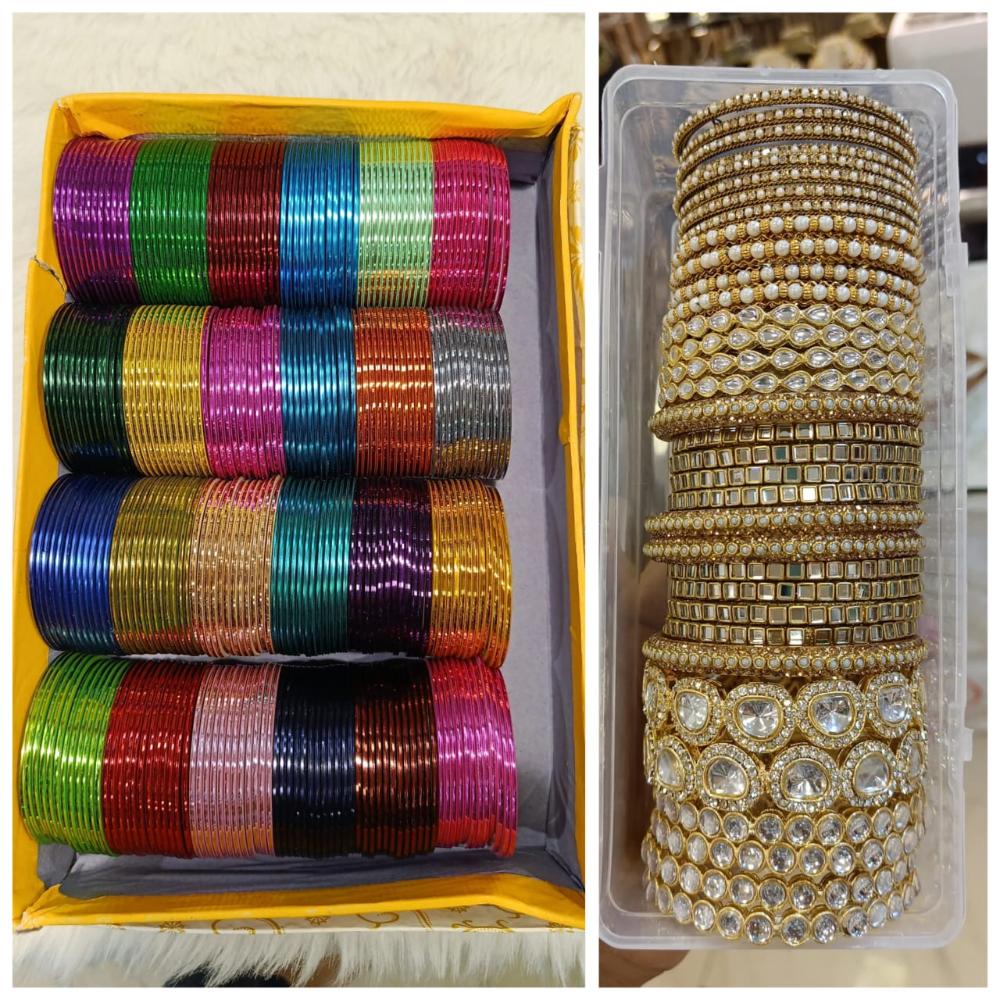 Manisha Jewellery Gold Plated Mirror And Pearl Bangles Set
