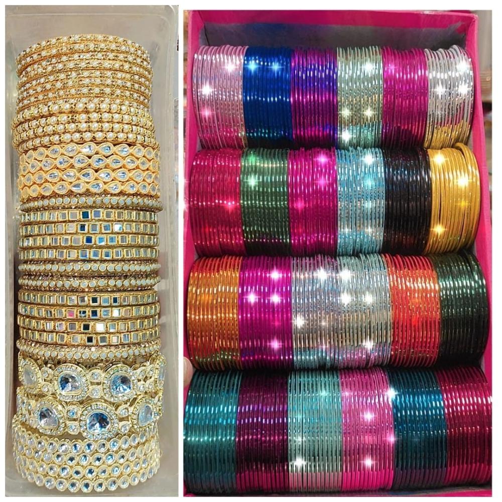 Manisha Jewellery Gold Plated Mirror And Pearl Bangles Set