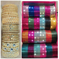 Manisha Jewellery Gold Plated Mirror And Pearl Bangles Set