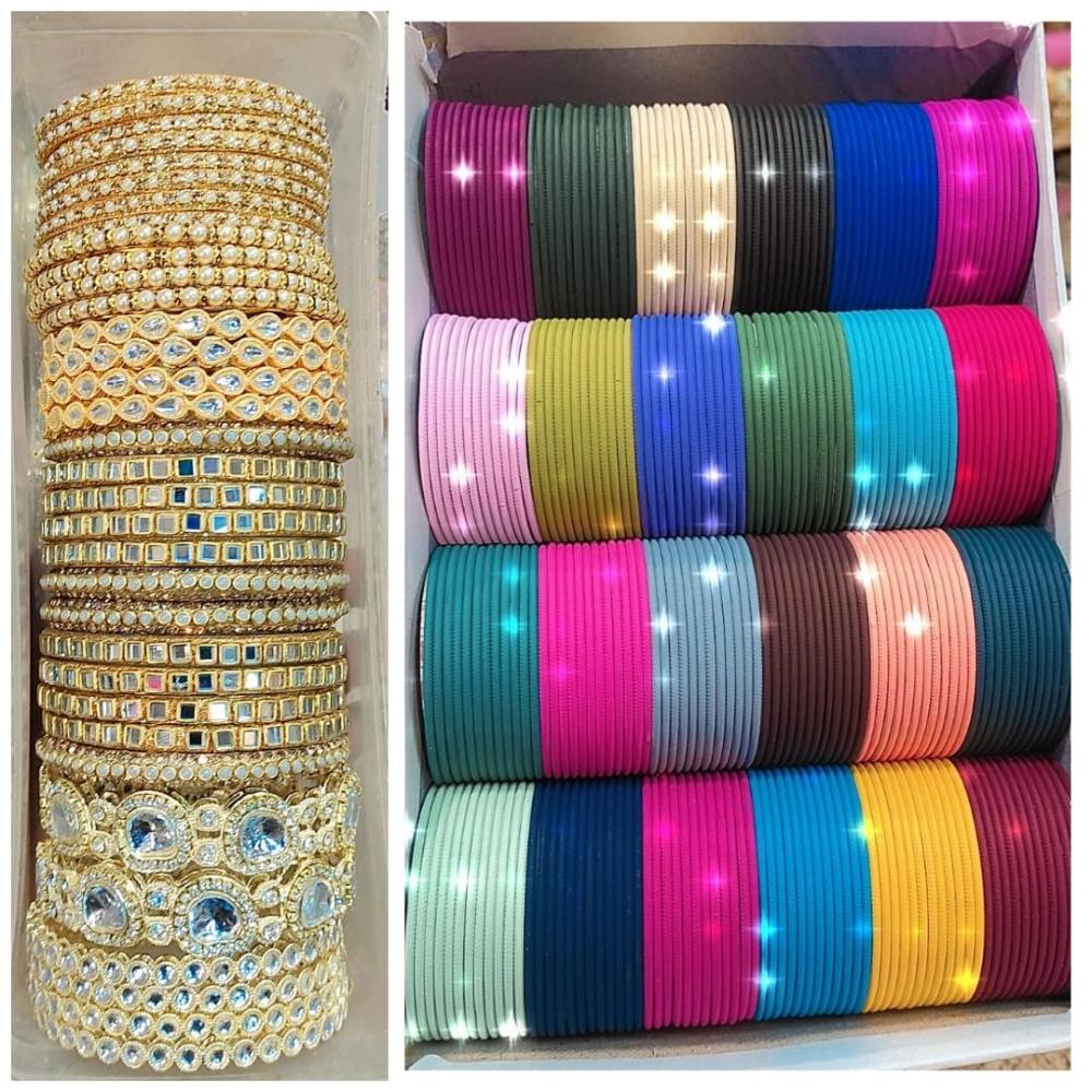 Manisha Jewellery Gold Plated Mirror And Pearl Velvet Bangles Set