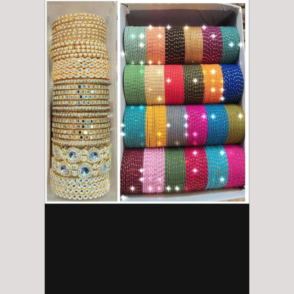 Manisha Jewellery Gold Plated Mirror And Pearl Metal Bangles Set